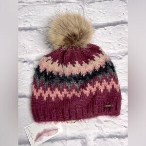 Jessica Simpson faux fur pom beanie hat new